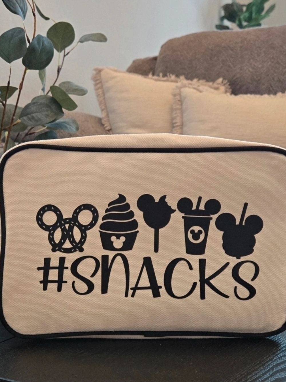 Disney Themed Kids Snack Pouch - Cream with Black #SNACKS Design